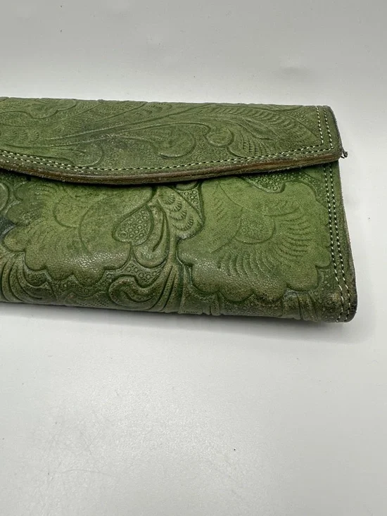 Source Unknown Green Tooled Leather Wallet Clutch - Picture 3 of 10